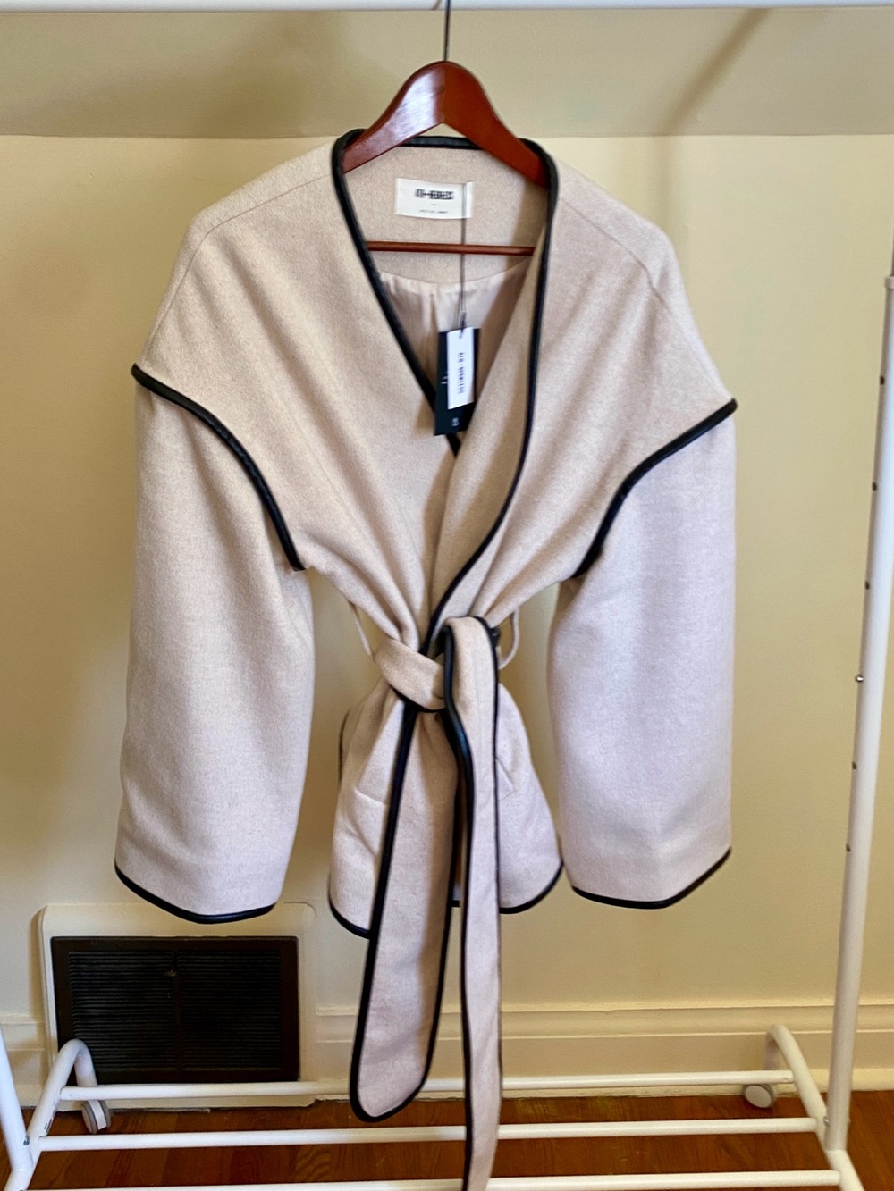 4Th + Reckless Cream Wool Blend Contrast Edge Belted Wrap Jacket